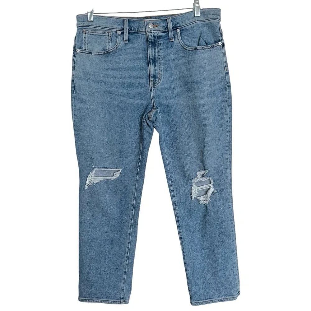 NWT Madewell Roadtripper Boyjean Cadell Wash Ripped Knees Size 31 PETITE NC464